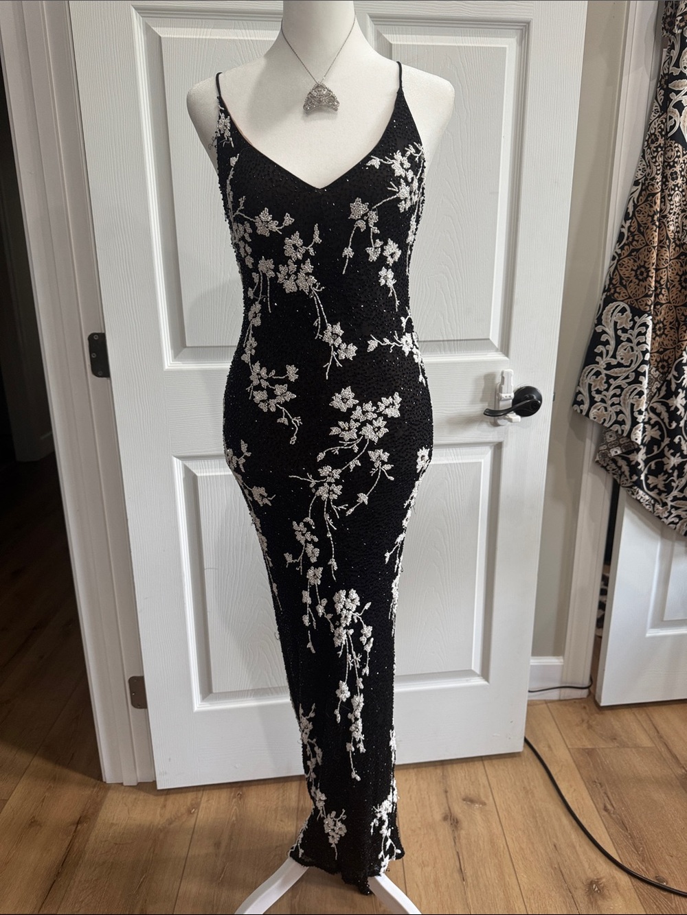 Vintage Black Floral Embellished Slip Dress